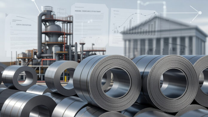 Steel coils and factory infrastructure representing India’s steel industry amid antitrust investigation