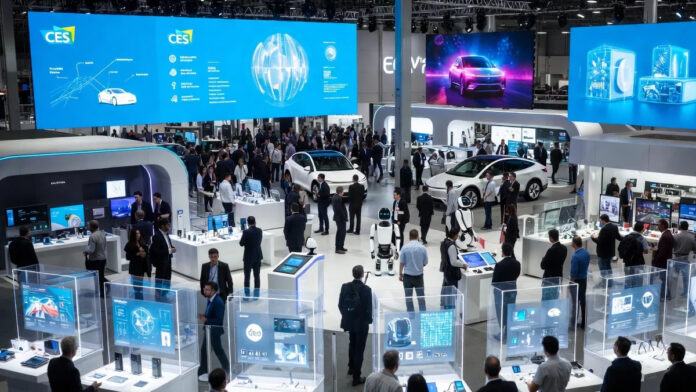 ces-2026-lg-samsung-ai-tech CES 2026 show floor featuring LG and Samsung displays, AI robots, and futuristic gadgets