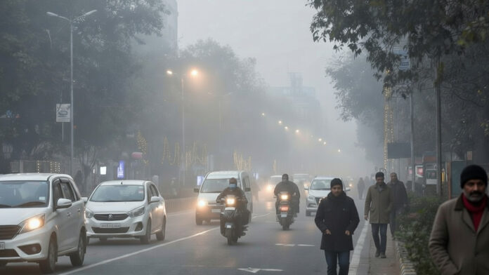 delhi-cold-wave-fog-record- Dense fog and cold wave conditions in Delhi as temperature drops to 4.2°C
