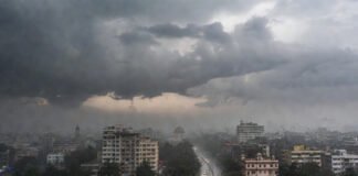 Cloudy sky and rain over Delhi NCR during winter weather change
