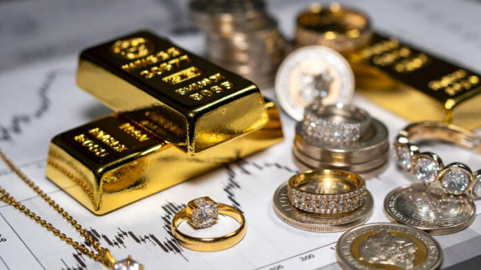 gold-silver-price-record-hi Record high gold and silver prices in India with bullion bars and coins showcasing market surge