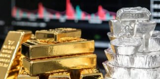 Gold and silver bars displayed at an Indian bullion market amid rising prices