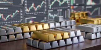 Gold and silver bars displayed at an Indian bullion market amid rising prices