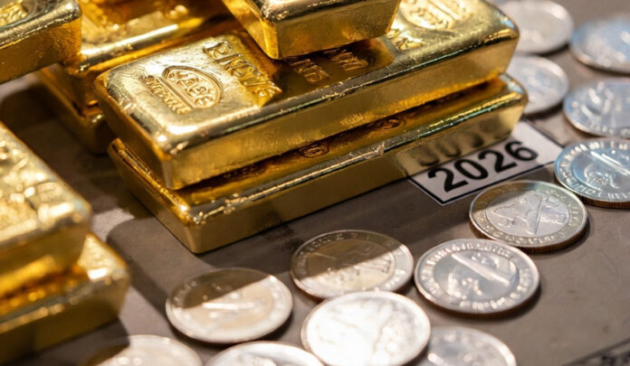 gold-silver-prices-india-20 Gold bars and silver coins with rising gold prices in Indian market, January 2026