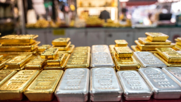 Gold and silver bars displayed at an Indian bullion market amid rising prices
