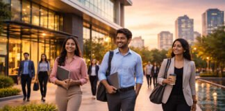 Indian IT professionals leaving office on time reflecting new work-life balance policy