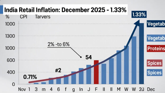 india-retail-inflation-cpi- India CPI retail inflation chart showing rise to 1.33% in December 2025