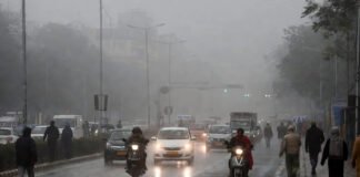Dense winter fog covering a highway in North India during cold wave conditions