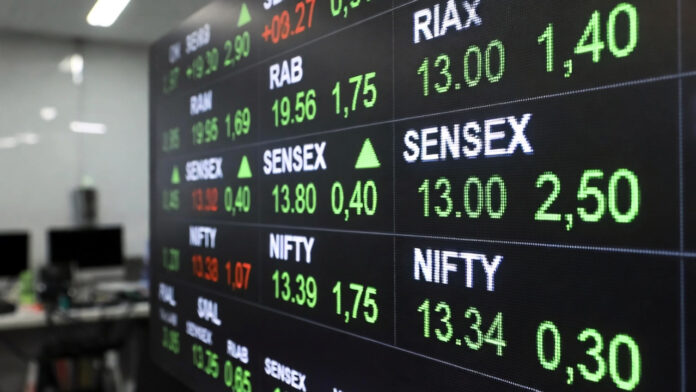 indian-stock-market-sensex- Indian stock market opening bell with Sensex and Nifty trading higher