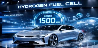 Hydrogen fuel cell concept car displayed at Tokyo auto show