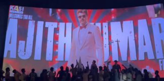 Ajith Kumar fans celebrating Mankatha re-release inside a packed movie theater