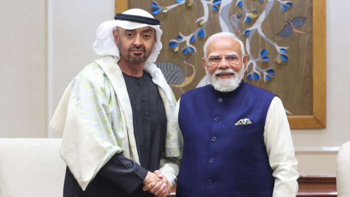 modi-welcomes-uae-president PM Modi receives UAE President Sheikh Mohamed bin Zayed at New Delhi airport during official India visit