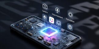 Smartphone running on-device AI features without internet connectivity