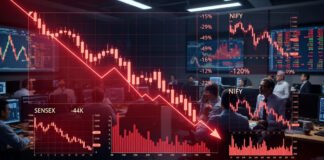 Stock brokers track falling markets as Sensex and Nifty close lower amid global tensions