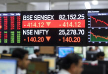 Sensex Plunges 414 Points at Open, Nifty Slips Below 25,300 as Markets Start Lower BSE Sensex and NSE Nifty indices in red showing decline at market open
