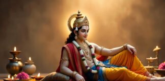 Devotees worshipping Lord Vishnu with sesame seed offerings on Shattila Ekadashi for spiritual blessings and prosperity