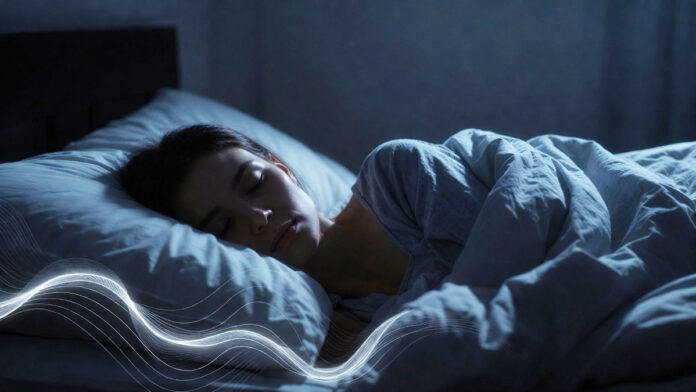 sleep-hygiene-2026-science Person practicing modern sleep hygiene with smart lighting and calm bedroom setup