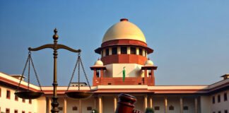 Supreme Court of India building with gavel and scales of justice, symbolizing bail denial in Delhi riots case on January 5, 2026.