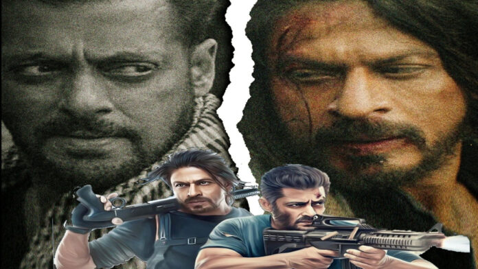 tiger-vs-pathaan-jailbreak- Shah Rukh Khan and Salman Khan in concept art for Tiger vs Pathaan with a high-tech prison backdrop