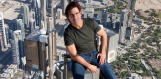 Tom Cruise filming an action stunt for Mission Impossible 9