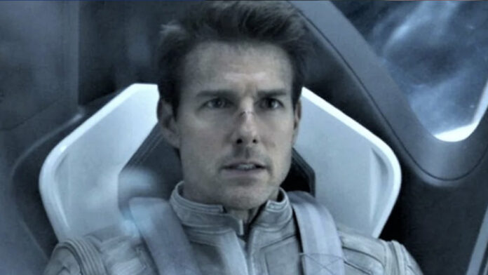 tom-cruise-space-movie-iss- Tom Cruise performing a spacewalk during filming aboard the International Space Station