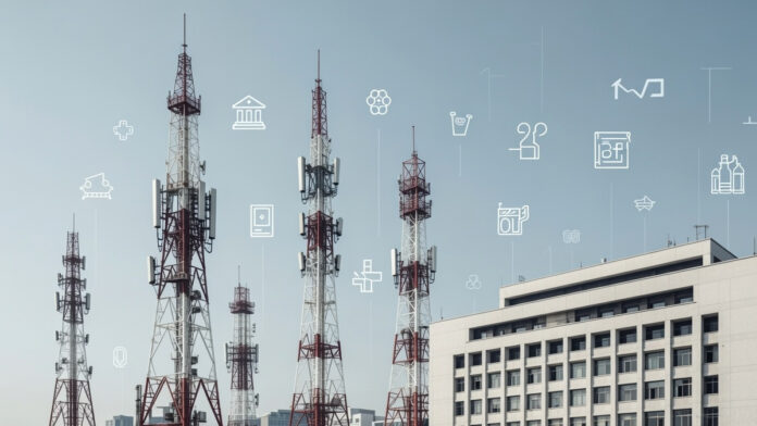 trai-telecom-fine-india-bus TRAI headquarters with telecom towers and financial market symbols
