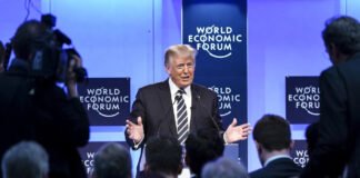Donald Trump delivering a controversial speech at WEF Davos 2026