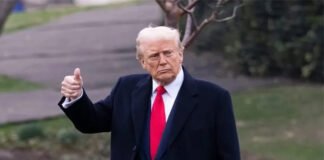 President Donald Trump speaking to reporters aboard Air Force One, warning of tariffs on India
