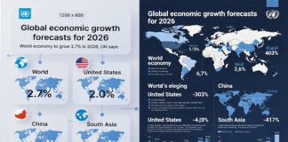 UN global economic outlook 2026 report showing growth forecasts for major regions