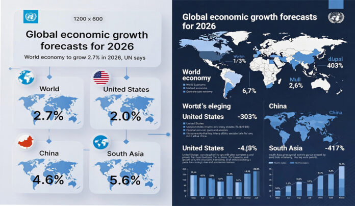 un-global-economic-outlook- UN global economic outlook 2026 report showing growth forecasts for major regions