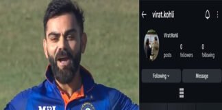 Virat Kohli during a cricket match as his Instagram account suddenly disappears