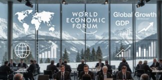 World Economic Forum 2026 opening in Davos with IMF highlighting slower global growth outlook.