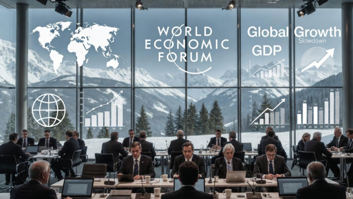 wef-davos-2026-imf-global-g World Economic Forum 2026 opening in Davos with IMF highlighting slower global growth outlook.