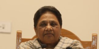 Mayawati addressing a political rally in Uttar Pradesh ahead of 2027 Assembly elections.