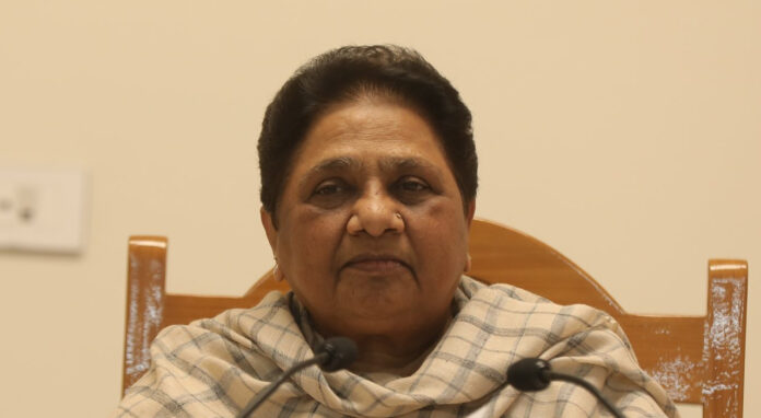 Mayawati-bsp-up-elections-2 Mayawati addressing a political rally in Uttar Pradesh ahead of 2027 Assembly elections.