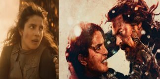 The Bluff Review : Priyanka Chopra Jonas as pirate Ersell holding a sword during a dramatic Caribbean sunset battle scene in The Bluff