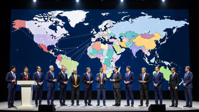 Global technology executives announcing Trusted Tech Alliance at international conference