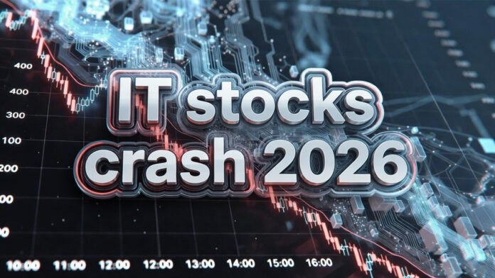 ai-impact-it-stocks-crash Stock market chart falling beside AI technology concept illustration