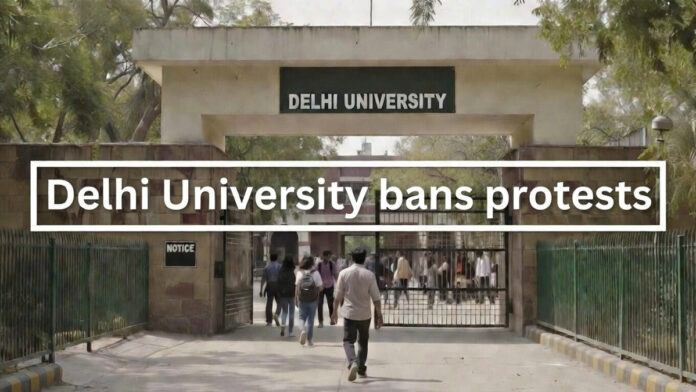 delhi-university-protest-ba Delhi University campus entrance as administration announces protest ban