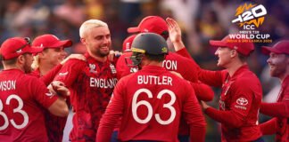 England players celebrate a wicket against Sri Lanka in T20 World Cup match