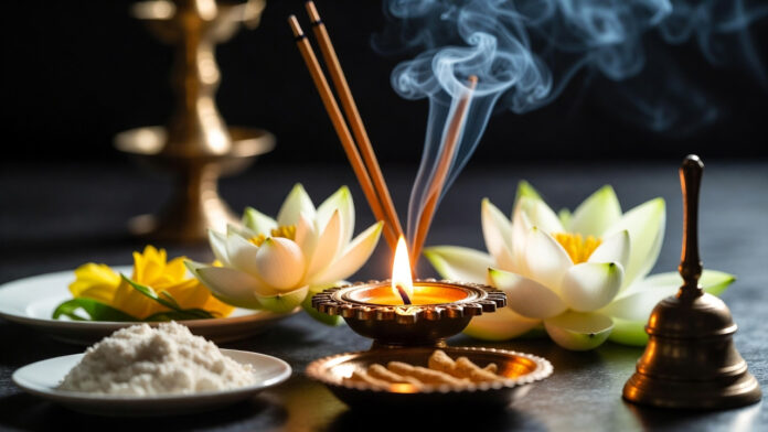 friday-astrology-remedies Friday prayer setup with lamp flowers and offerings