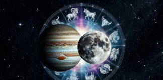 Jupiter and Moon alignment symbolizing Gajakesari Yoga