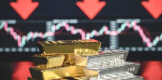 Close-up of gold and silver bullion bars reflecting recent price decline in global markets