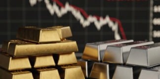 Gold and silver bullion bars reflecting recent price decline in metals market
