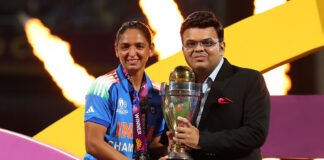 Harmanpreet Kaur celebrating milestone during international match