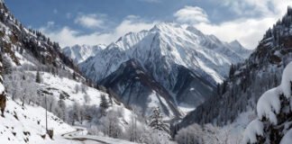 Fresh snowfall covering Himalayan peaks in Uttarakhand as plains experience rising temperatures in North India