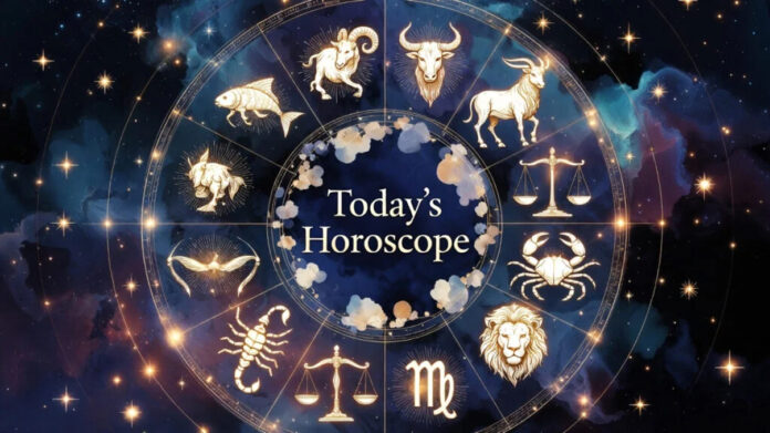 horoscope-feb-23-2026-moon- Zodiac wheel illustration with Moon in Aries symbol for Feb 23, 2026 horoscope