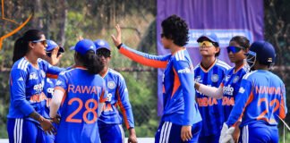 India A women cricket team celebrating victory over Sri Lanka A in Women's Asia Cup Rising Stars 2026 semi-final at Bangkok