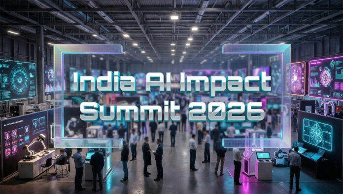 india-ai-impact-summit-2026 Large crowd attending artificial intelligence summit exhibition hall