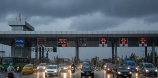Digital FASTag toll collection lane on Indian national highway